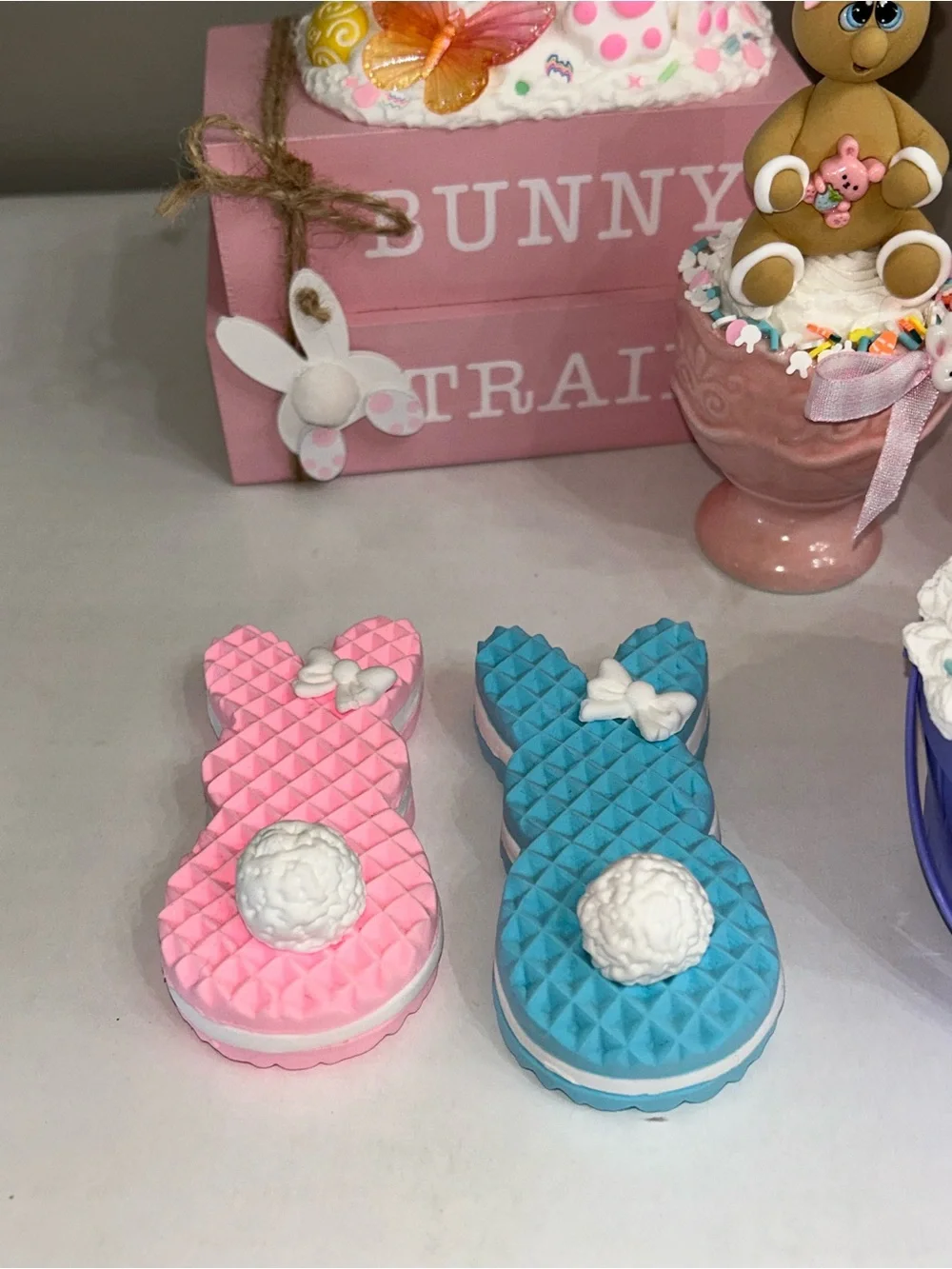 Pink Bunny Ice Cream Cupcake Party Decor Set - Handmade